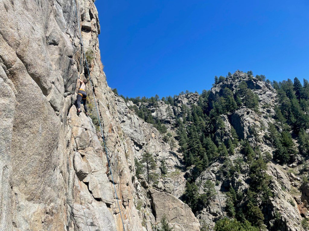 A climber on Plotinus Wall, past Boulder Falls. Credit: Brooke Stephenson